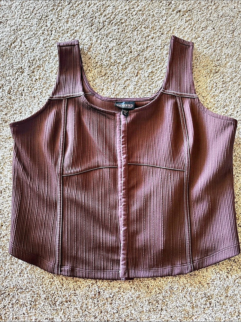 Shyanne Ribbed corset Tank Top in Brown Like New